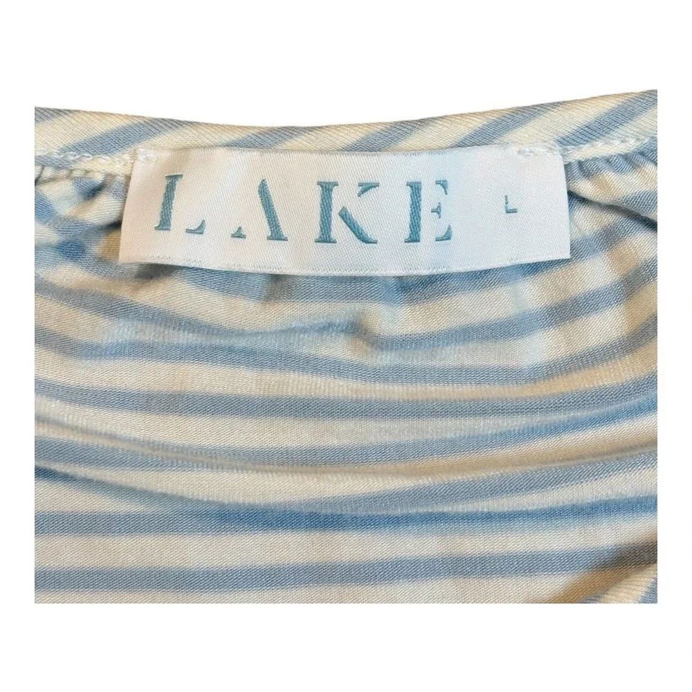 LAKE Pajamas Pima Long Sleeve Top Womens L‎ Blue Striped Modal Lounge Sleepwear